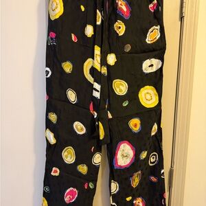 Diane Von Furstenberg Black Pants with Multicolor Circles